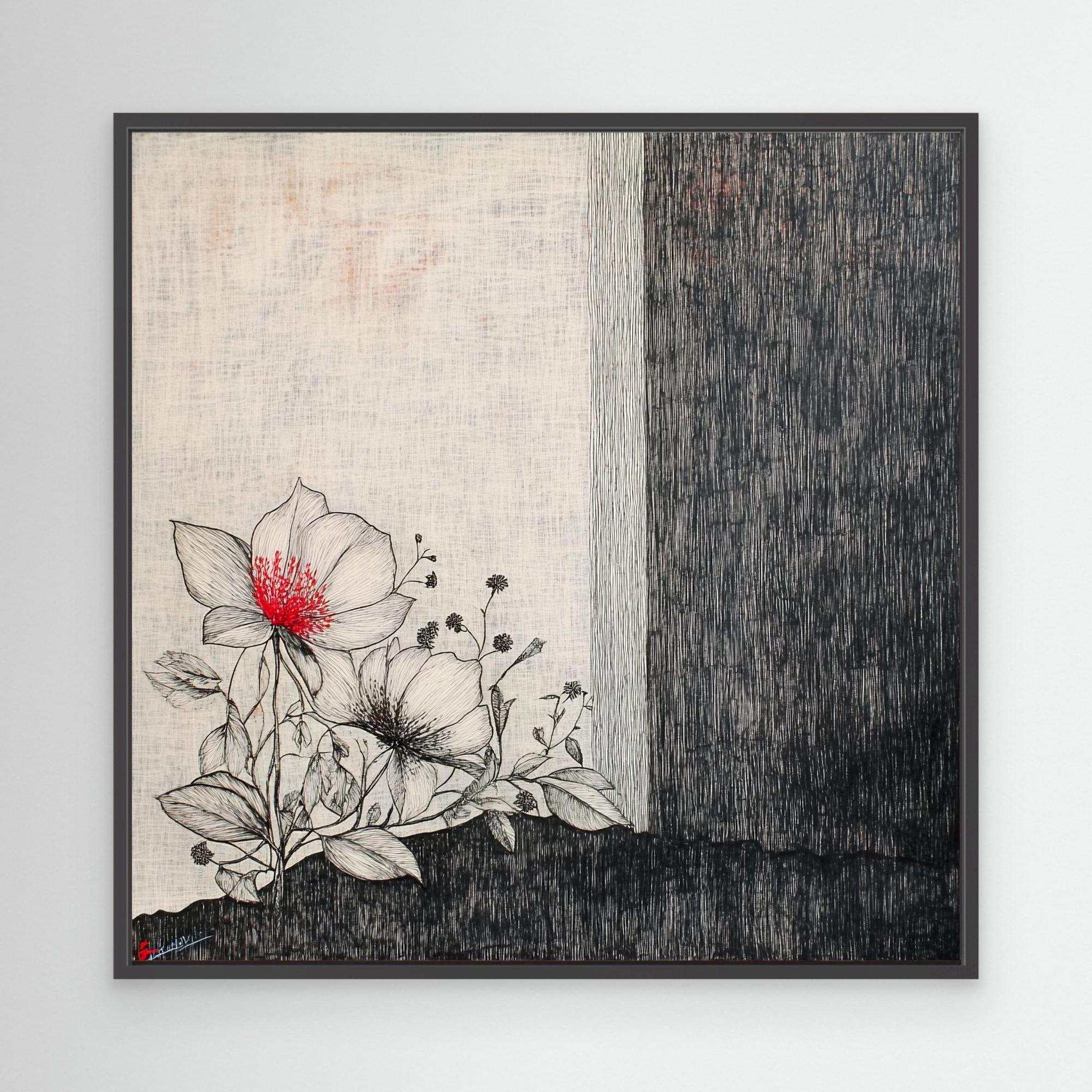 Canvas Print : Floral Serenity - Floral Line Art Wall Art modern abstract canvas wall art by Rossetti Art – luxury interior design artwork for living room, bedroom, office – floral line art design floral line art tattoo floral line art wallpaper