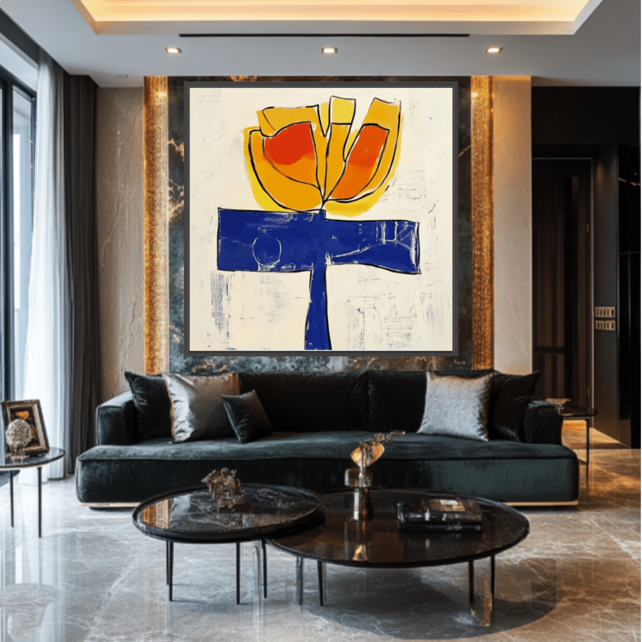 Canvas Print: "Flourish" – Abstract Floral Modern Art modern abstract canvas wall art by Rossetti Art – luxury interior design artwork for living room, bedroom, office – artistic flower crown bold floral portrait contemporary floral decor