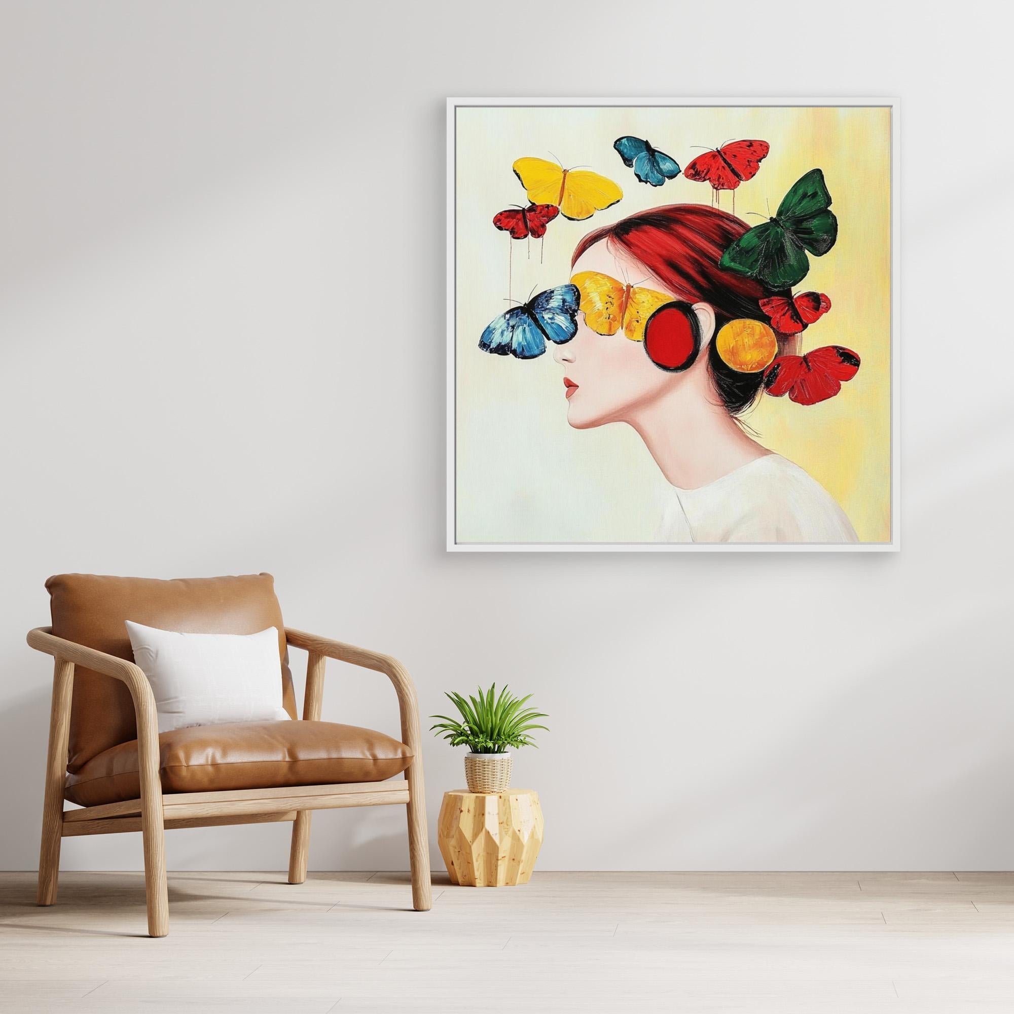 Canvas Print : Flutter of Dreams - Butterfly Portrait Art Print modern abstract canvas wall art by Rossetti Art – luxury interior design artwork for living room, bedroom, office – Butterfly portrait art Butterfly wall art Colorful woman portrait