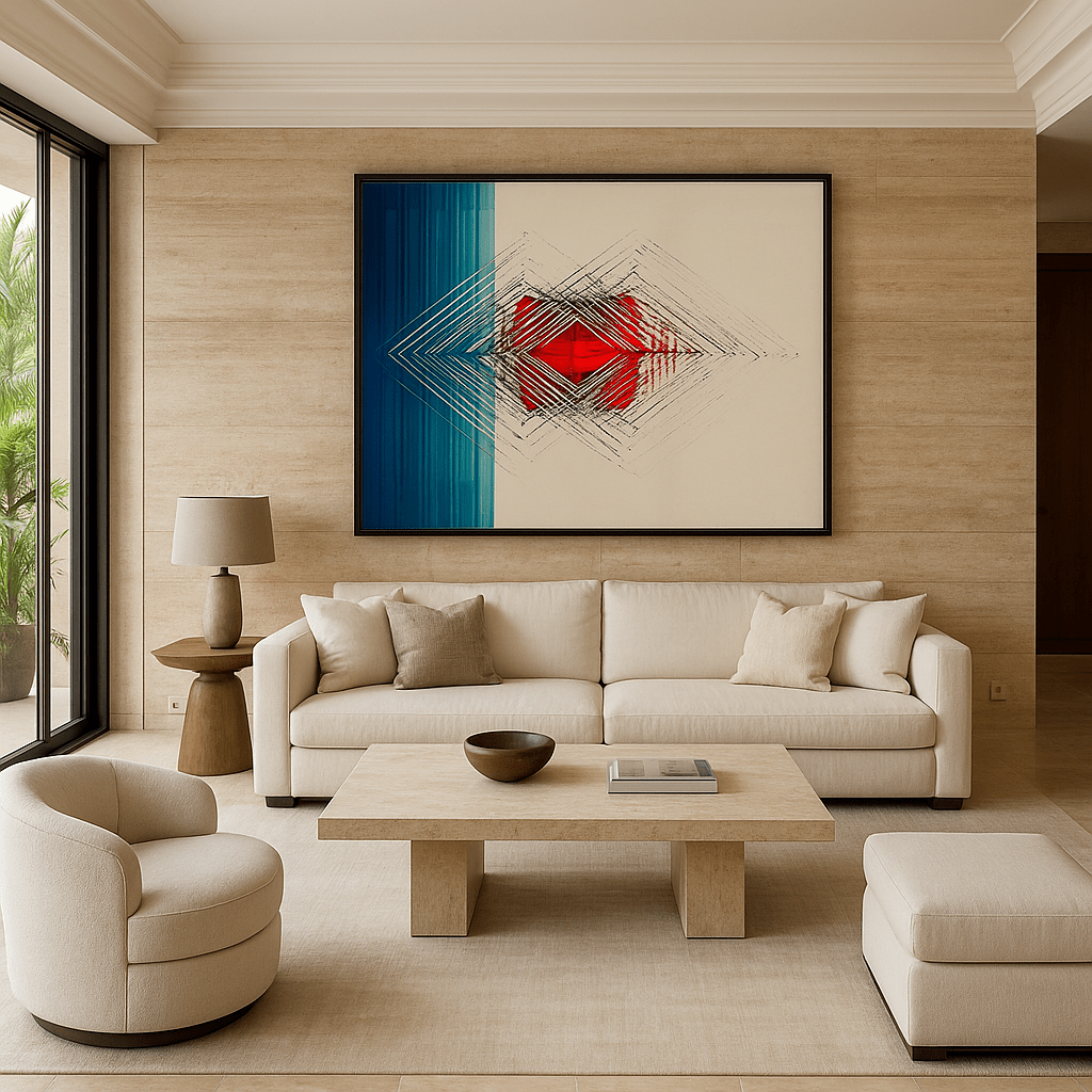 Canvas Print: "Fractal Echo" - Futuristic Geometric Abstract Wall Art modern abstract canvas wall art by Rossetti Art – luxury interior design artwork for living room, bedroom, office – Contemporary Line Art Futuristic Geometric Canvas High - Tech Wall Decor