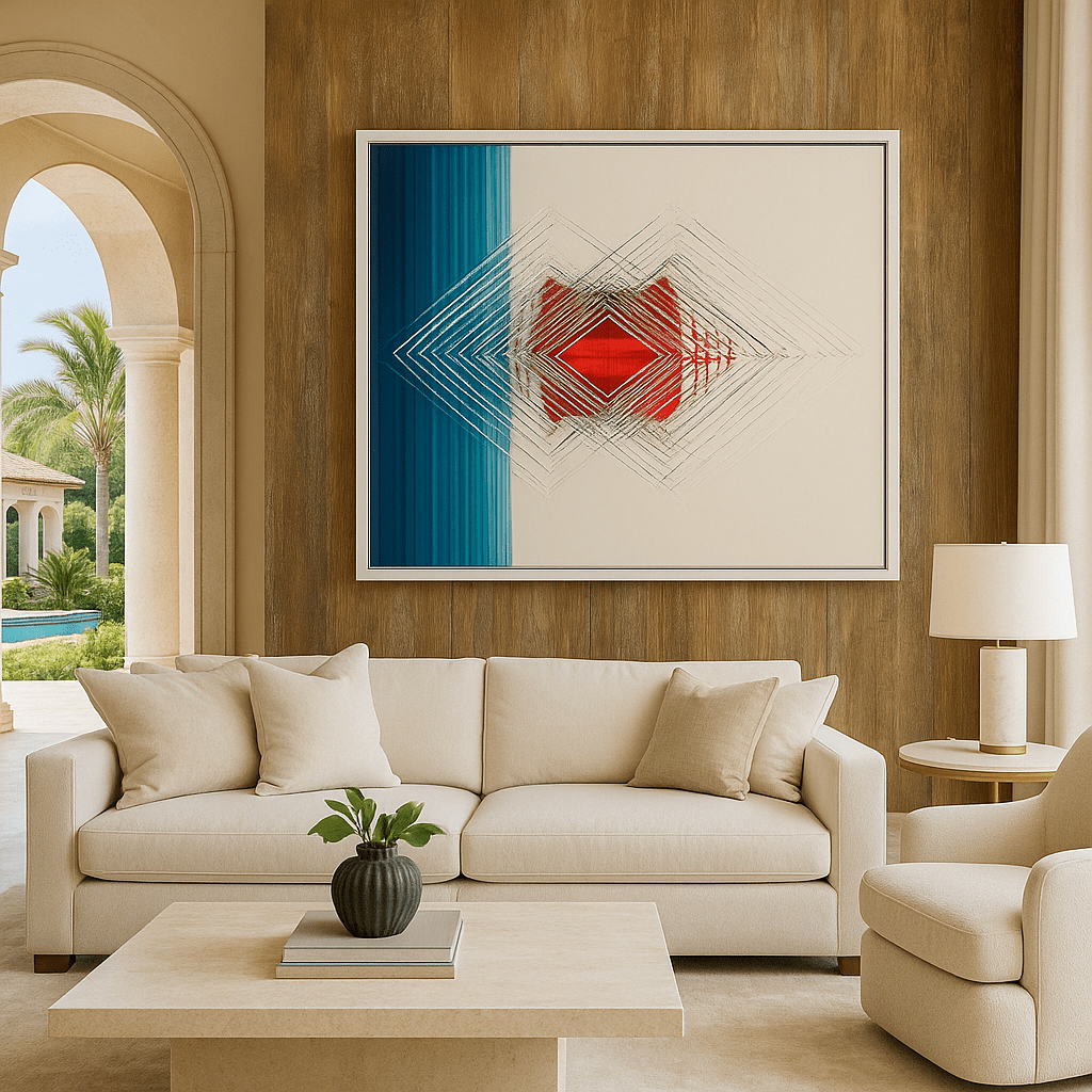 Canvas Print: "Fractal Echo" - Futuristic Geometric Abstract Wall Art modern abstract canvas wall art by Rossetti Art – luxury interior design artwork for living room, bedroom, office – Contemporary Line Art Futuristic Geometric Canvas High - Tech Wall Decor