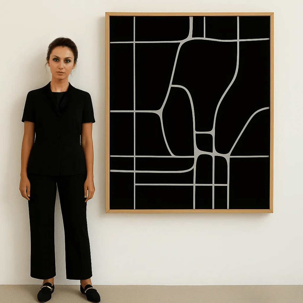 Canvas Print : Fractured Balance – Minimalist Geometric Black & White Canvas Art modern abstract canvas wall art by Rossetti Art – luxury interior design artwork for living room, bedroom, office – black and beige abstract wall art Black And White Art Black and white artwork