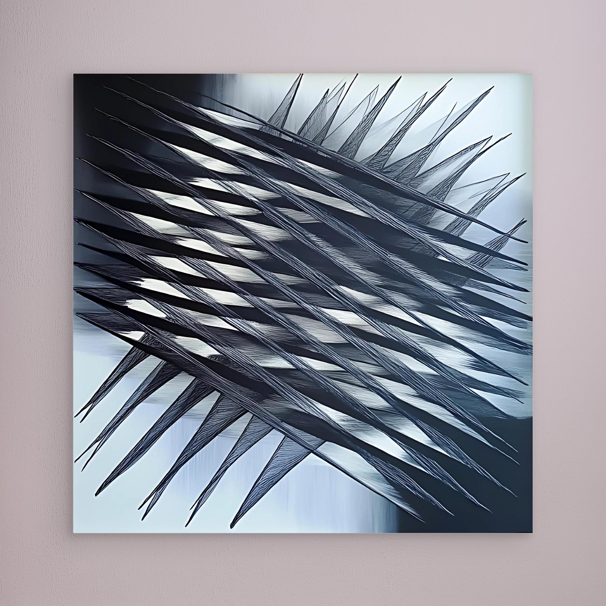 Canvas Print: "Fractured Symmetry" - Abstract Line Art Black and White modern abstract canvas wall art by Rossetti Art – luxury interior design artwork for living room, bedroom, office – Black And White Art Black and white artwork black and white canvas