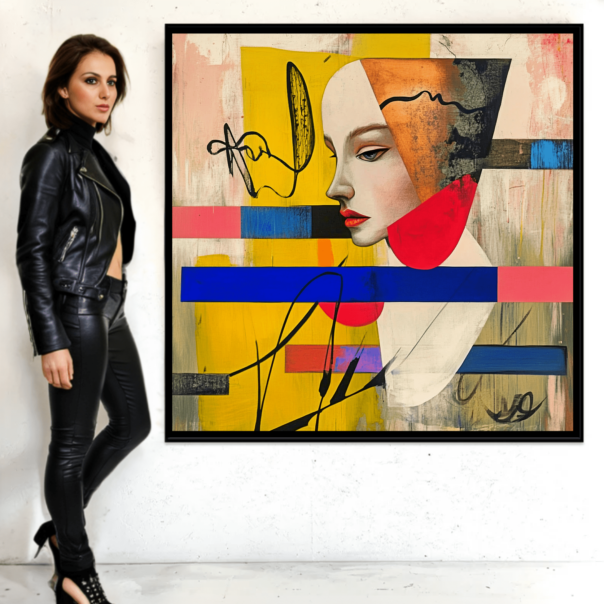 Canvas Print : Fragmented Elegance – Abstract Portrait Canvas Art modern abstract canvas wall art by Rossetti Art – luxury interior design artwork for living room, bedroom, office – contemporary wall painting modern art on canvas square abstract wall art