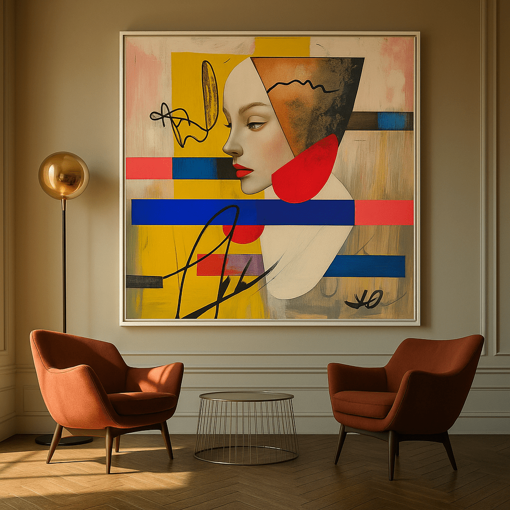 Canvas Print : Fragmented Elegance – Abstract Portrait Canvas Art modern abstract canvas wall art by Rossetti Art – luxury interior design artwork for living room, bedroom, office – contemporary wall painting modern art on canvas square abstract wall art