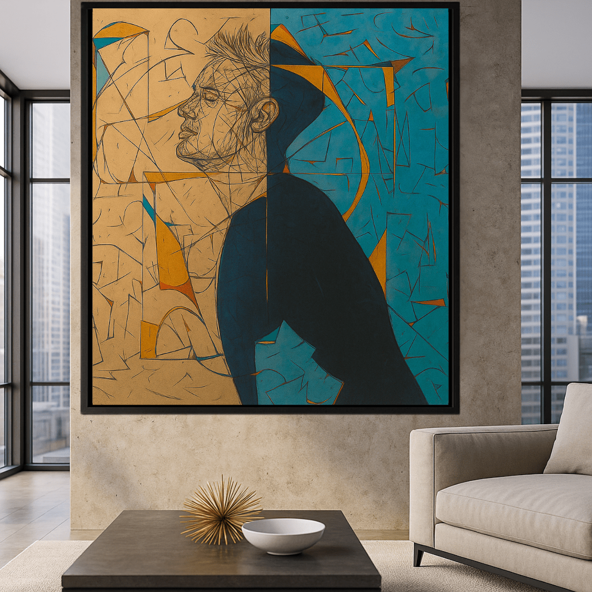 Canvas Print: Fragmented Thoughts Canvas Art – Abstract Male Portrait Print modern abstract canvas wall art by Rossetti Art – luxury interior design artwork for living room, bedroom, office – abstract canvas wall art abstract male portrait Contemporary Art for Sale