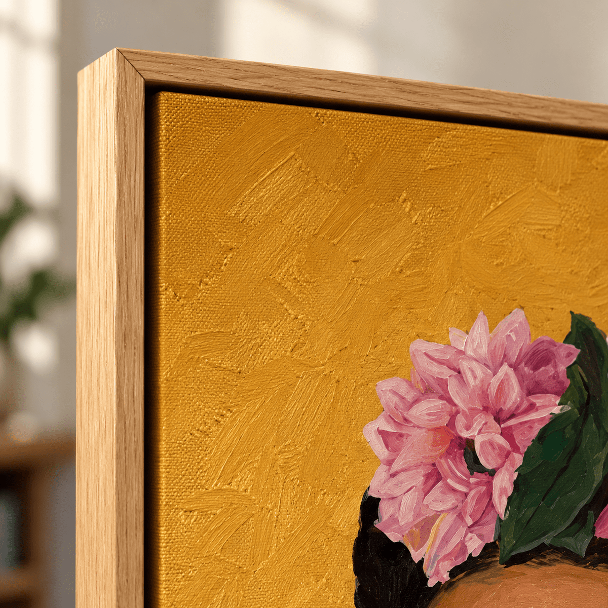 Frida Kahlo Wall Art – Frida by Rossetti Art, close-up of the textured brushwork and corner