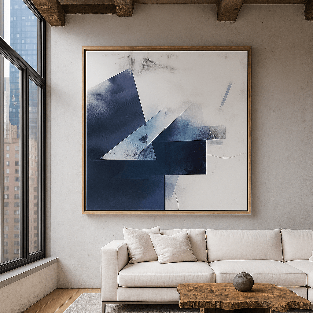 Canvas Print: Frozen Geometry – Abstract Geometric Canvas Print in Blue and White modern abstract canvas wall art by Rossetti Art – luxury interior design artwork for living room, bedroom, office – abstract wall art canvas print art Chiara Rossetti