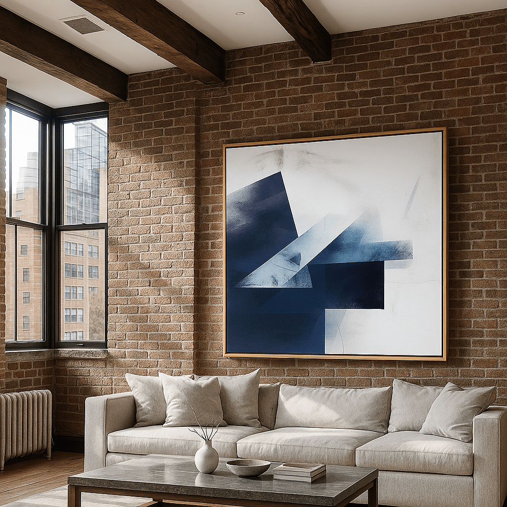Canvas Print: Frozen Geometry – Abstract Geometric Canvas Print in Blue and White modern abstract canvas wall art by Rossetti Art – luxury interior design artwork for living room, bedroom, office – abstract wall art canvas print art Chiara Rossetti