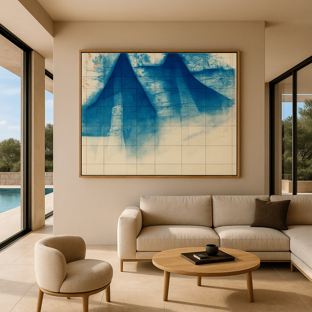 Canvas Print: "Frozen Peaks" – Cyanotype Art Prints Interior modern abstract canvas wall art by Rossetti Art – luxury interior design artwork for living room, bedroom, office – contemporary art piece Contemporary Canvas Art Contemporary canvas print