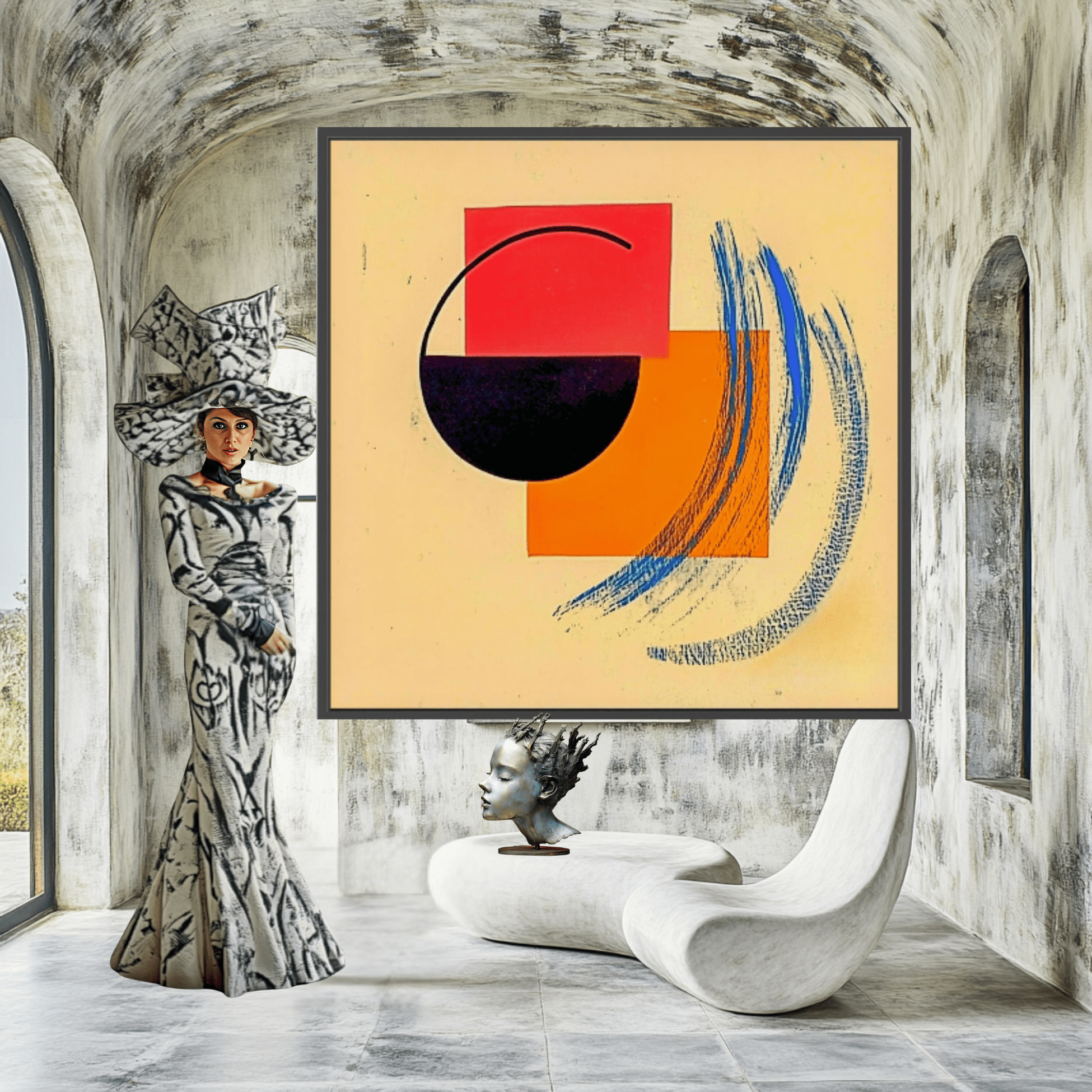 Canvas Print : Geometric Abstract - Modern Shapes Wall Decor modern abstract canvas wall art by Rossetti Art – luxury interior design artwork for living room, bedroom, office – Bold Vibrant Shapes Canvas Contemporary Art for Interiors Dynamic Brushstroke Artwork