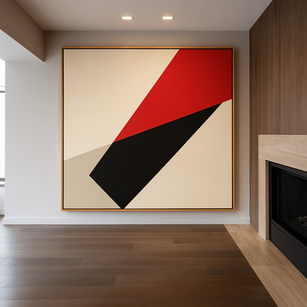 Canvas Print: Geometric Ascent – Red, Black & Beige Modern Art modern abstract canvas wall art by Rossetti Art – luxury interior design artwork for living room, bedroom, office – Bold and Dynamic Artistic Home Accent Colorful Statement Wall Art Contemporary Grid Art