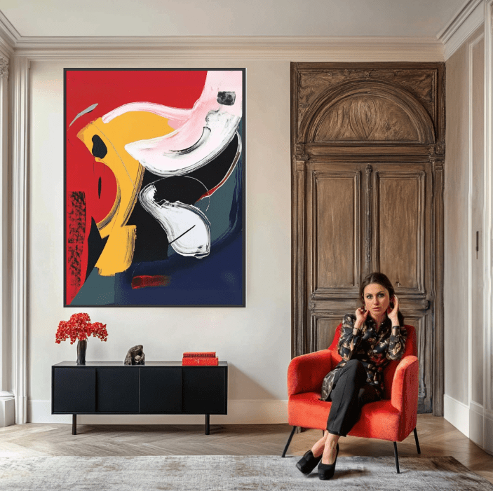 Canvas Print : "Geometric Flow" – Geometric Modern Print. modern abstract canvas wall art by Rossetti Art – luxury interior design artwork for living room, bedroom, office – Abstract Grid Art Color Dot Canvas