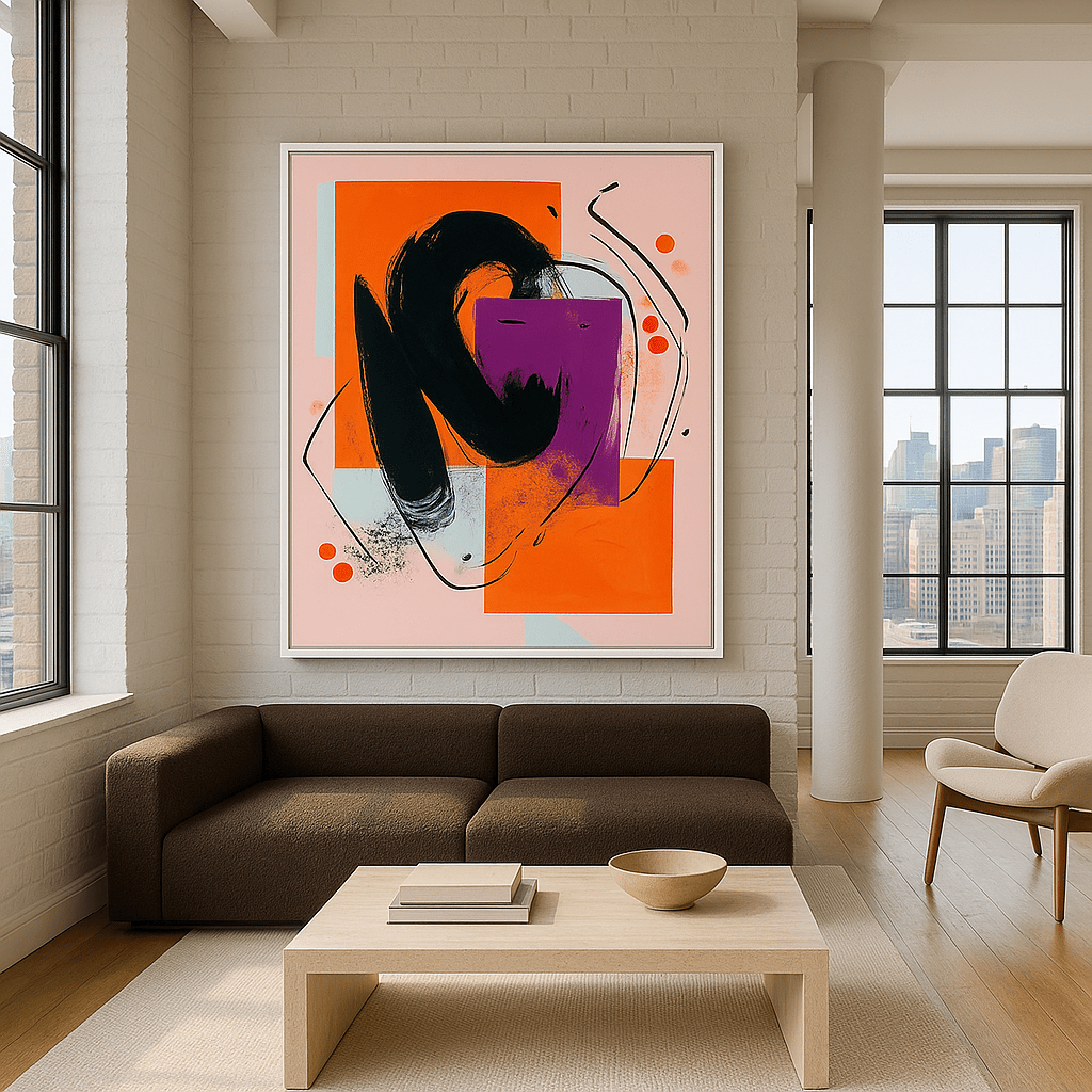 Canvas Print : "Geometric Flow" – Geometric Modern Print modern abstract canvas wall art by Rossetti Art – luxury interior design artwork for living room, bedroom, office – Abstract Grid Art Color Dot Canvas