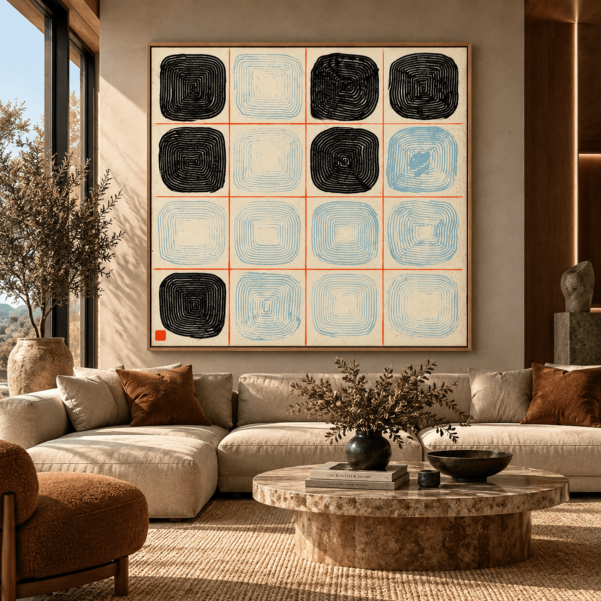 Geometric Wall Art Canvas Print - Grid Rings by Rossetti Art modern abstract canvas wall art by Rossetti Art – luxury interior design artwork for living room, bedroom, office – Bedroom Canvas Prints geometric geometric wall art