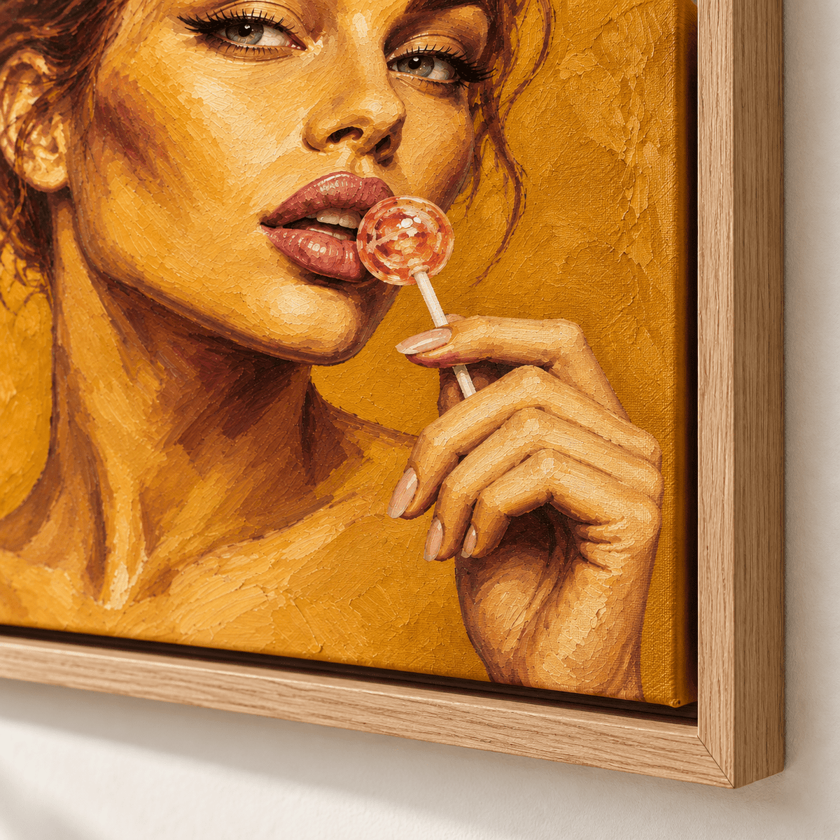 Glam Wall Art – Honey Pop by Rossetti Art, close-up of the canvas edge and floating frame