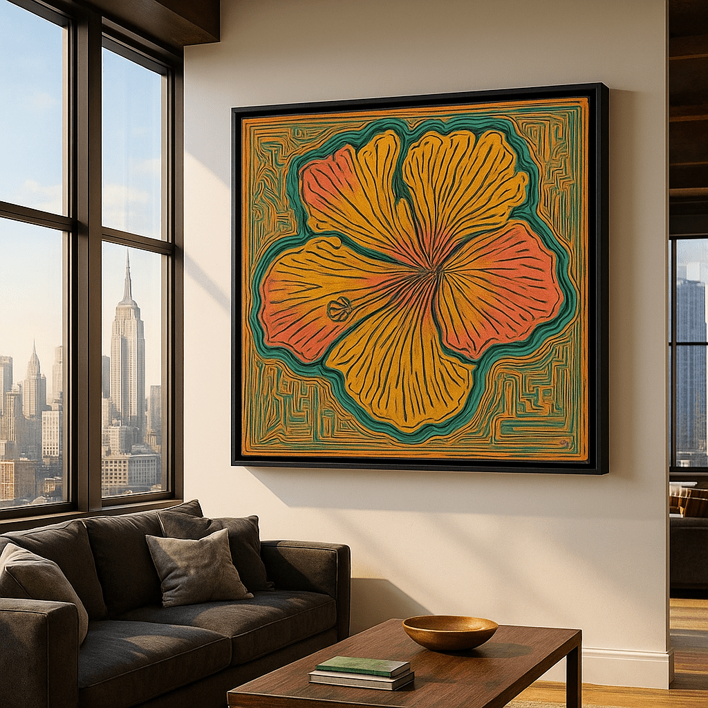 Canvas Print: Golden Bloom – Modern Abstract Floral Original Painting by Chiara Rossetti modern abstract canvas wall art by Rossetti Art – luxury interior design artwork for living room, bedroom, office – abstract wall art canvas print art Chiara Rossetti