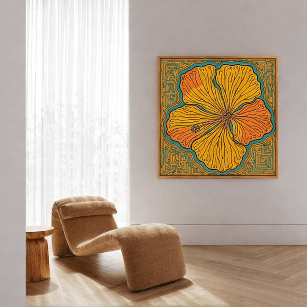 Canvas Print: Golden Bloom – Modern Abstract Floral Original Painting by Chiara Rossetti modern abstract canvas wall art by Rossetti Art – luxury interior design artwork for living room, bedroom, office – abstract wall art botanical canvas print art