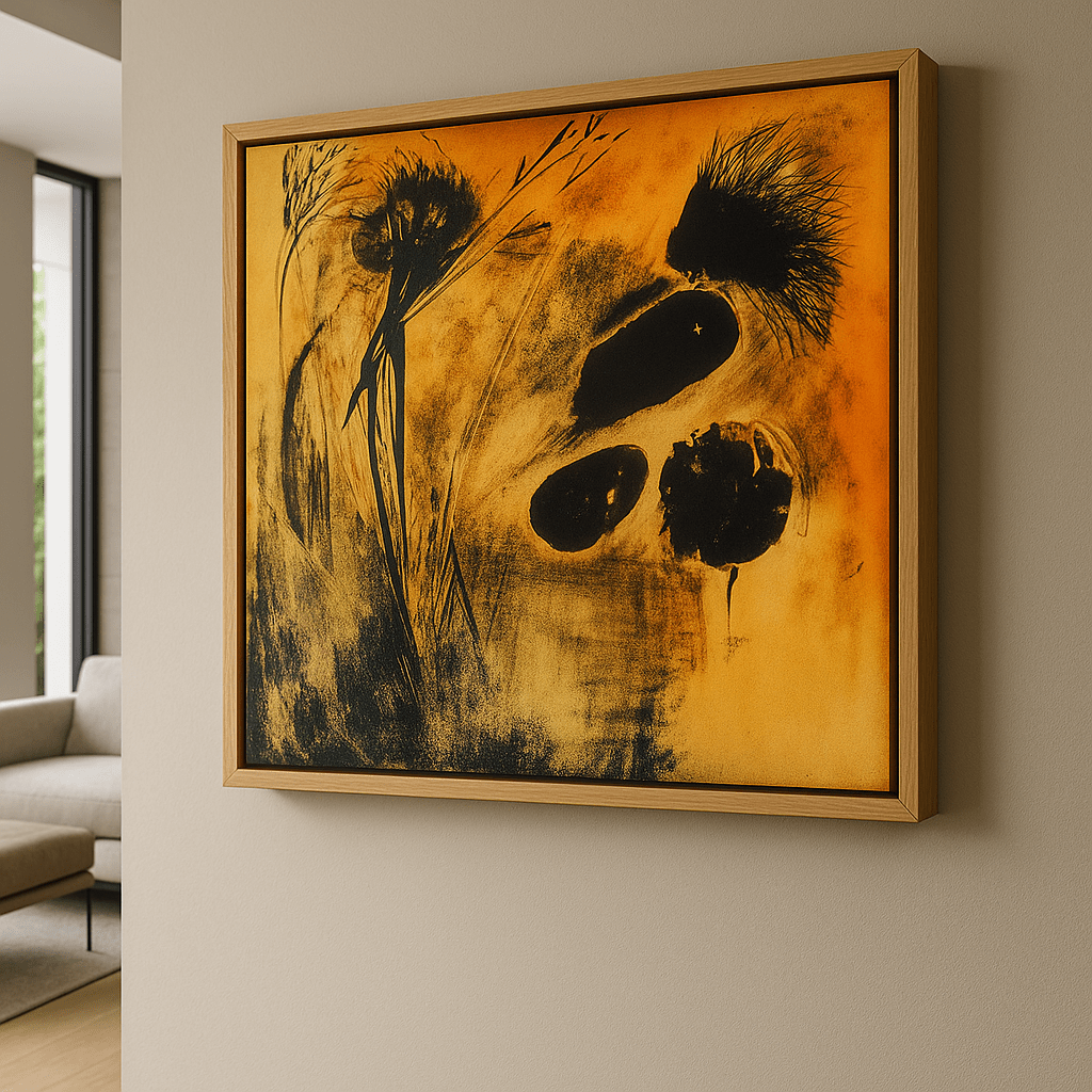 Canvas Print - Golden Botanical Impression – Abstract Nature Art Print modern abstract canvas wall art by Rossetti Art – luxury interior design artwork for living room, bedroom, office – AbstractBotanicalArt FloralAbstractArt GoldenWallArt
