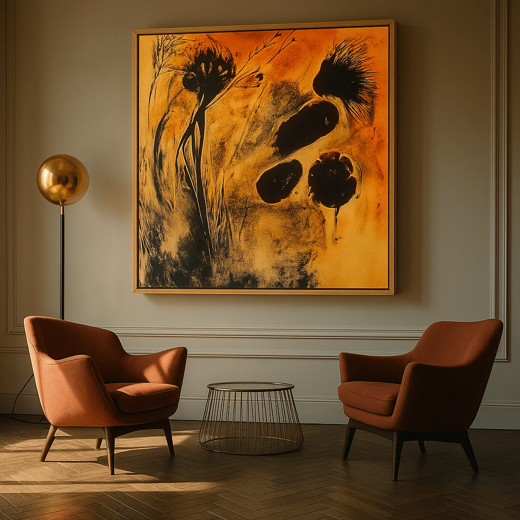Canvas Print - Golden Botanical Impression – Abstract Nature Art Print modern abstract canvas wall art by Rossetti Art – luxury interior design artwork for living room, bedroom, office – AbstractBotanicalArt FloralAbstractArt GoldenWallArt