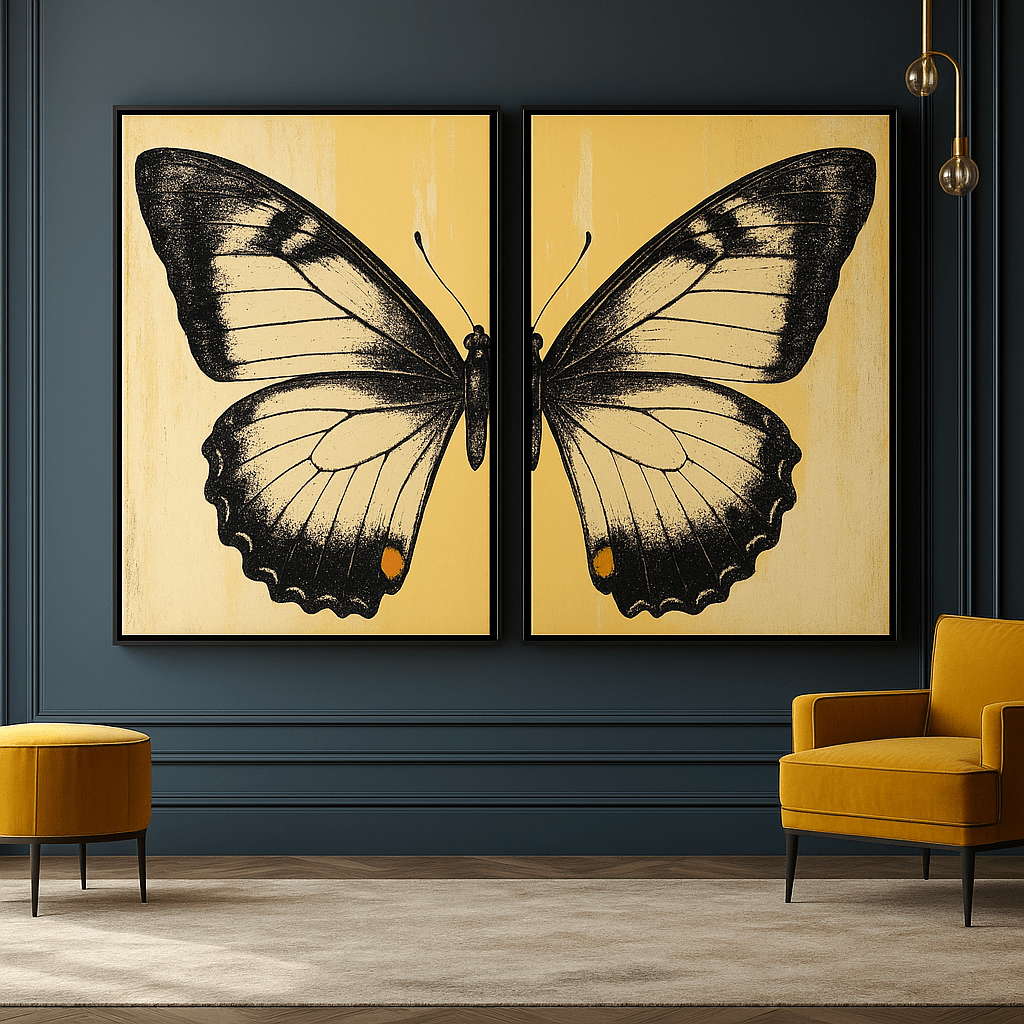 Butterfly Print Wall Art Canvas Print Set of 2: Golden Butterfly