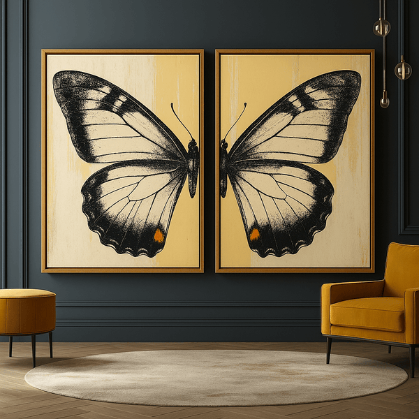 Canvas Print: Golden Butterfly Diptych - Modern Wall Art Set of 2