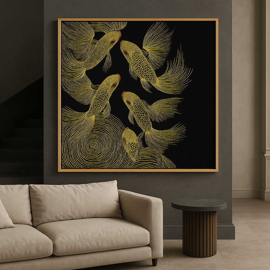 Canvas Print : Golden Drift - Koi Fish Gold Canvas Art by Chiara Rosetti - Chiara Rossetti
