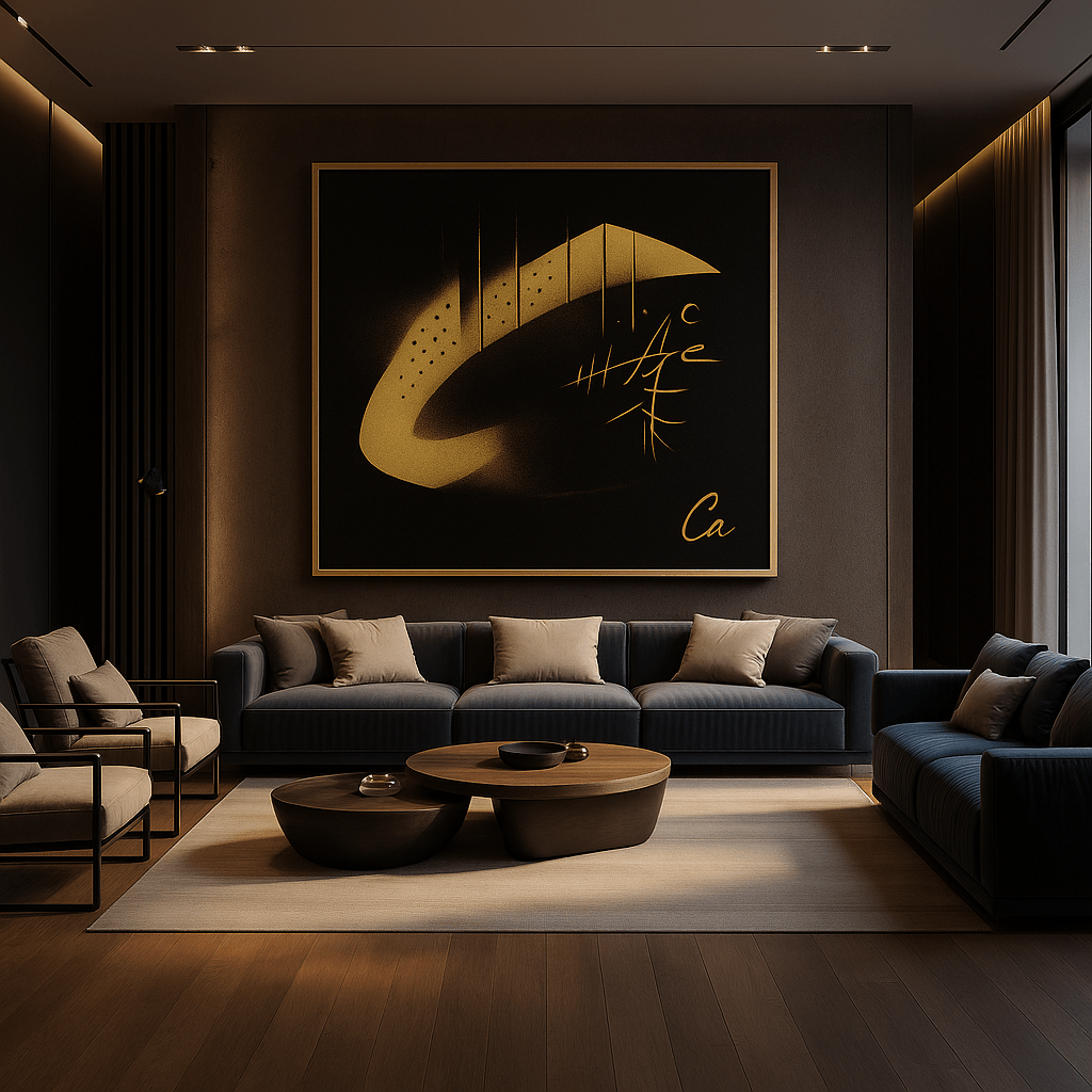 Canvas Print: Golden Eclipse – Abstract Black & Gold Wall Art modern abstract canvas wall art by Rossetti Art – luxury interior design artwork for living room, bedroom, office – Bold and Dynamic Artistic Home Accent Colorful Statement Wall Art Contemporary Grid Art