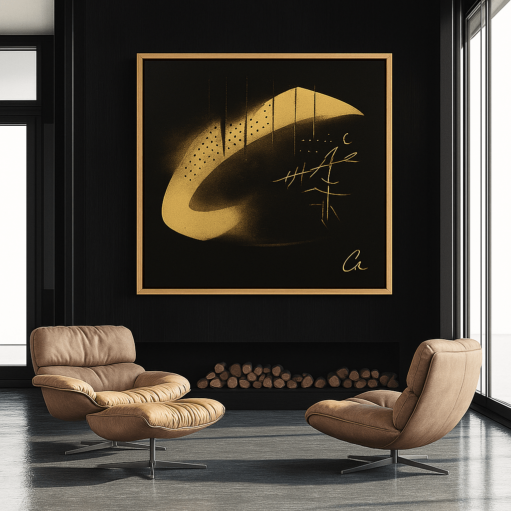 Canvas Print: Golden Eclipse – Abstract Black & Gold Wall Art modern abstract canvas wall art by Rossetti Art – luxury interior design artwork for living room, bedroom, office – Bold and Dynamic Artistic Home Accent Colorful Statement Wall Art Contemporary Grid Art