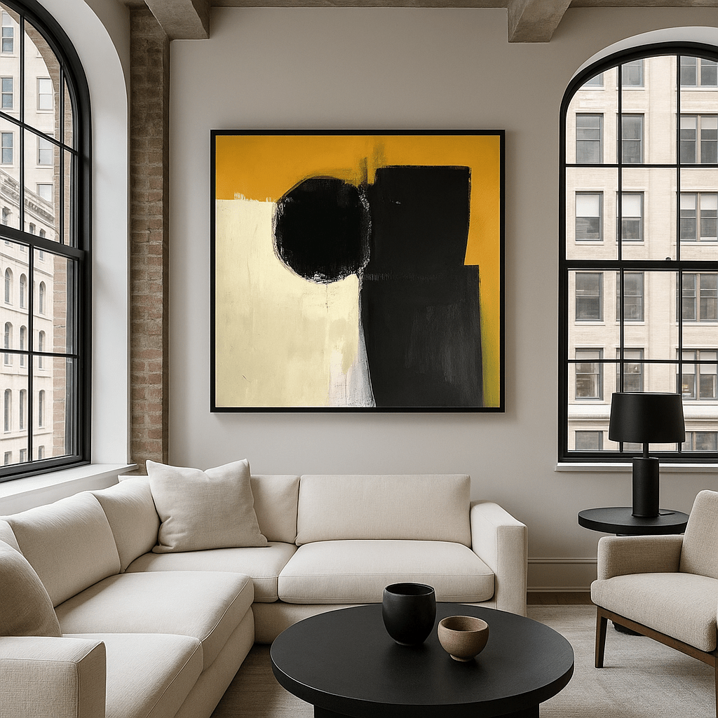 Canvas Print : "Golden Eclipse" - Minimalist Abstract Wall Art Print modern abstract canvas wall art by Rossetti Art – luxury interior design artwork for living room, bedroom, office – Abstract Black and Gold Wall Art contemporary art piece Contemporary Canvas Art