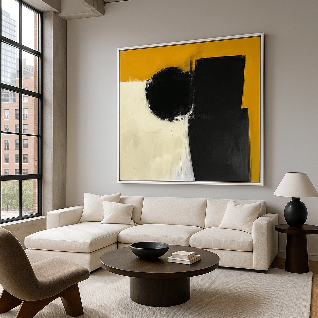 Canvas Print : "Golden Eclipse" - Minimalist Abstract Wall Art Print modern abstract canvas wall art by Rossetti Art – luxury interior design artwork for living room, bedroom, office – Abstract Black and Gold Wall Art contemporary art piece Contemporary Canvas Art