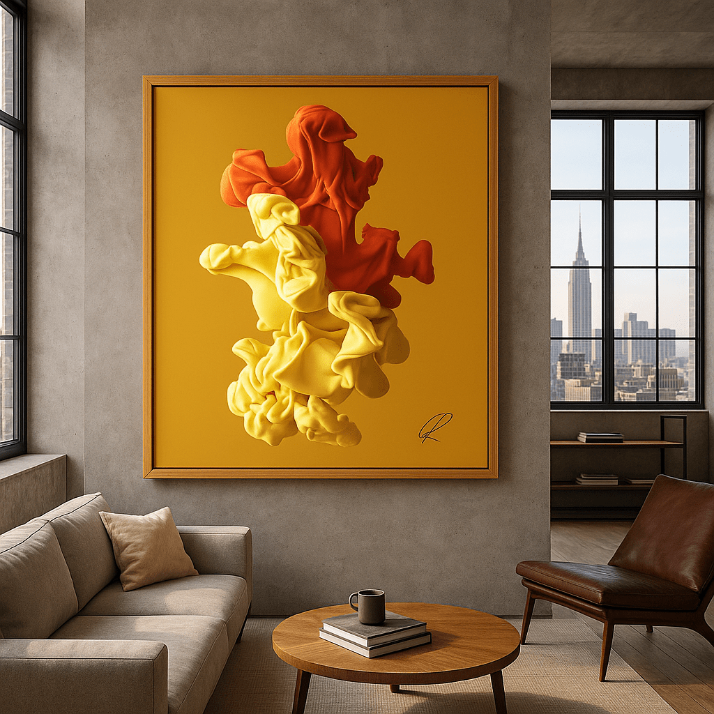 Canvas Print: Golden Ember Bloom – Contemporary Canvas Wall Art modern abstract canvas wall art by Rossetti Art – luxury interior design artwork for living room, bedroom, office – Abstract Canvas Art Creative Wall Piece Framed Canvas Artwork