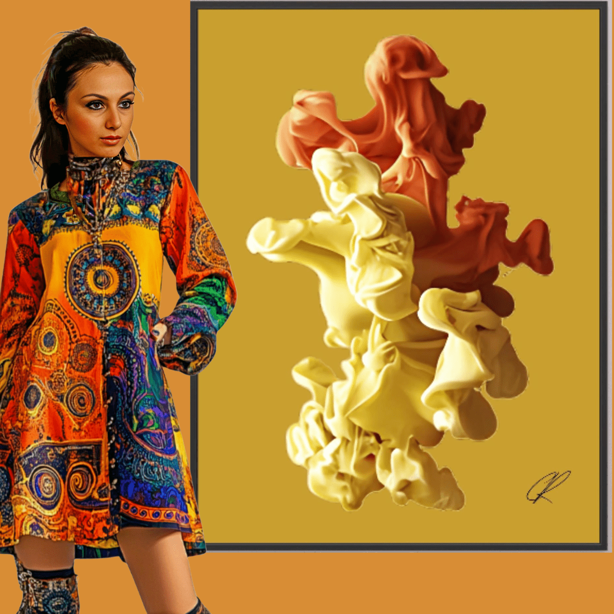 Canvas Print: Golden Ember Bloom – Contemporary Canvas Wall Art modern abstract canvas wall art by Rossetti Art – luxury interior design artwork for living room, bedroom, office – Abstract Canvas Art Creative Wall Piece Framed Canvas Artwork