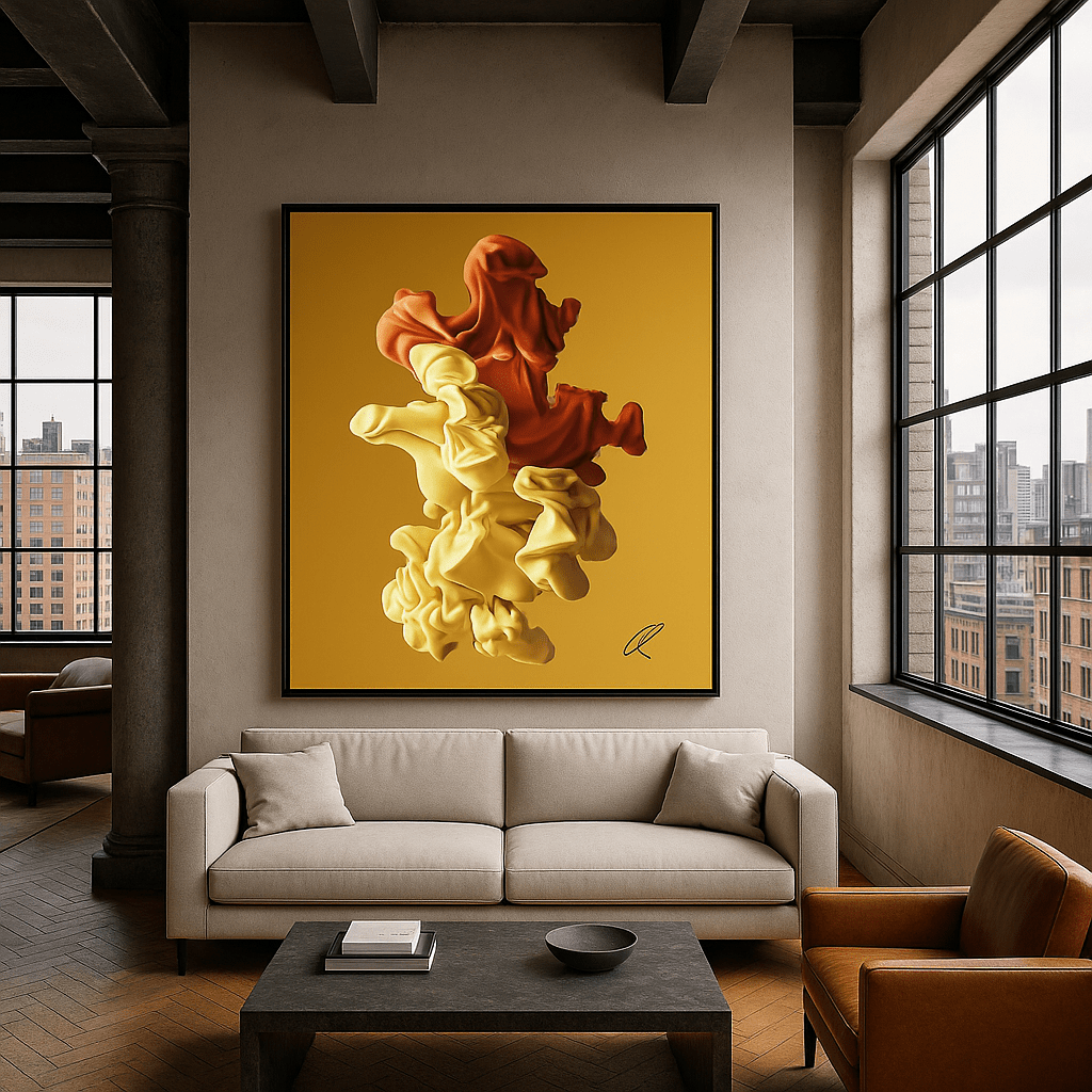 Canvas Print: Golden Ember Bloom – Contemporary Canvas Wall Art modern abstract canvas wall art by Rossetti Art – luxury interior design artwork for living room, bedroom, office – Abstract Canvas Art Creative Wall Piece Framed Canvas Artwork