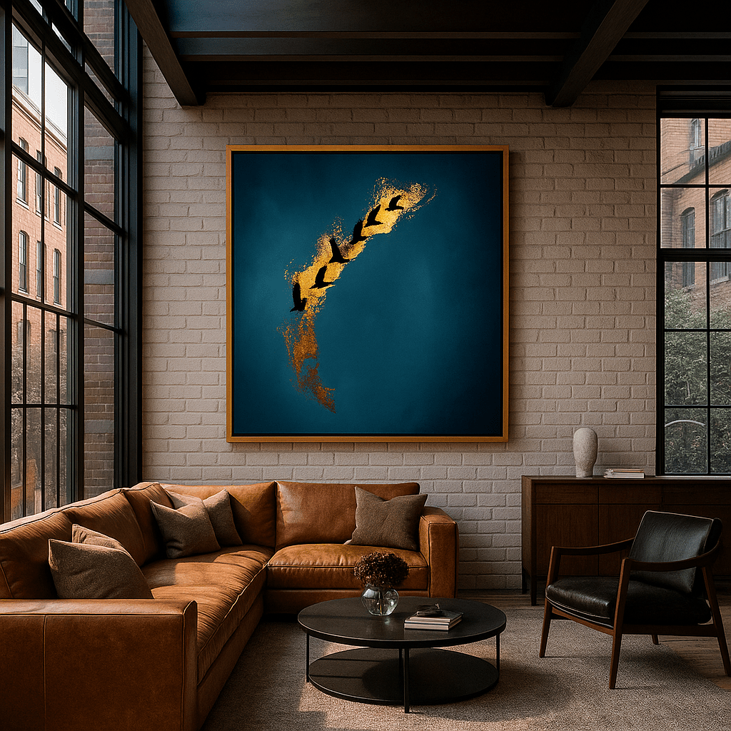 Canvas Print: Golden Flight – Abstract Minimalist Canvas Print for Modern Homes modern abstract canvas wall art by Rossetti Art – luxury interior design artwork for living room, bedroom, office – abstract wall art canvas print art Chiara Rossetti