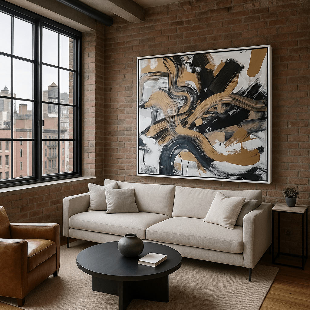 Canvas Print : "Golden Flow II" - Brushstroke Abstract Art Print - Chiara Rossetti