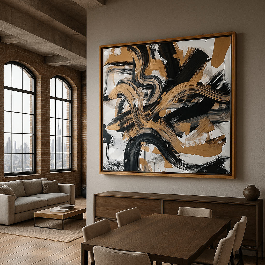 Canvas Print : "Golden Flow II"- Brushstroke Abstract Art Print | Rossetti Art