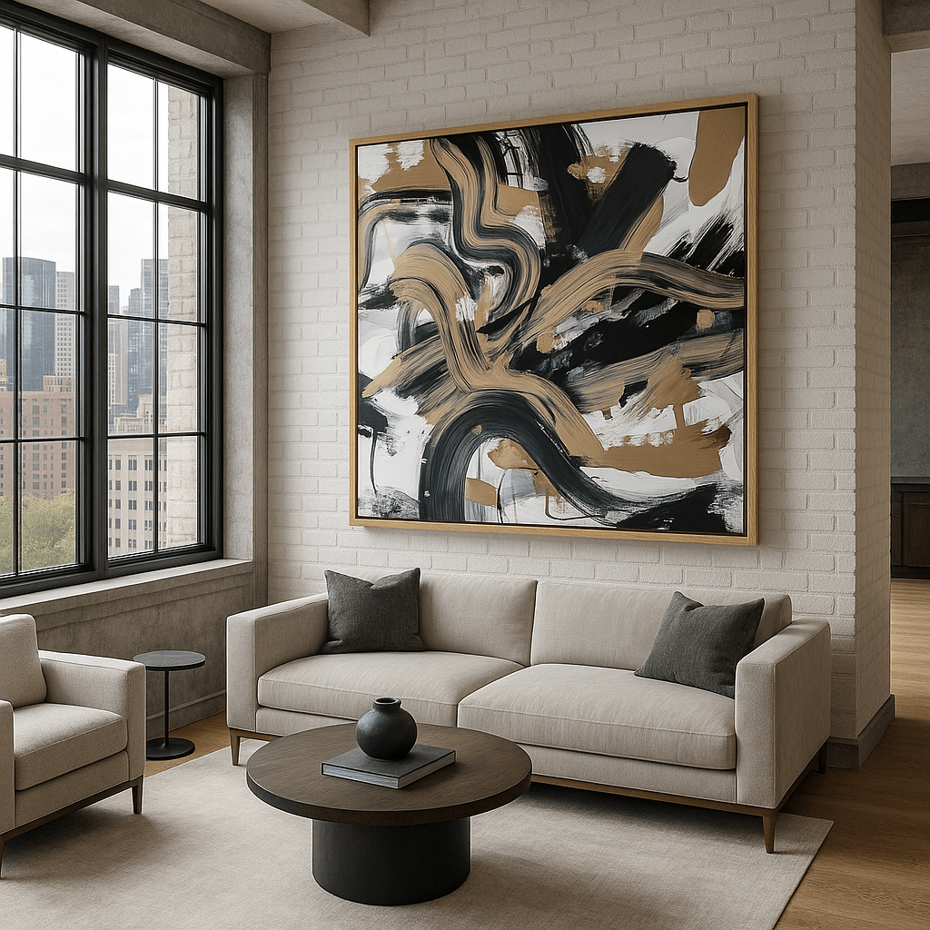 Canvas Print : "Golden Flow II"- Brushstroke Abstract Art Print | Rossetti Art