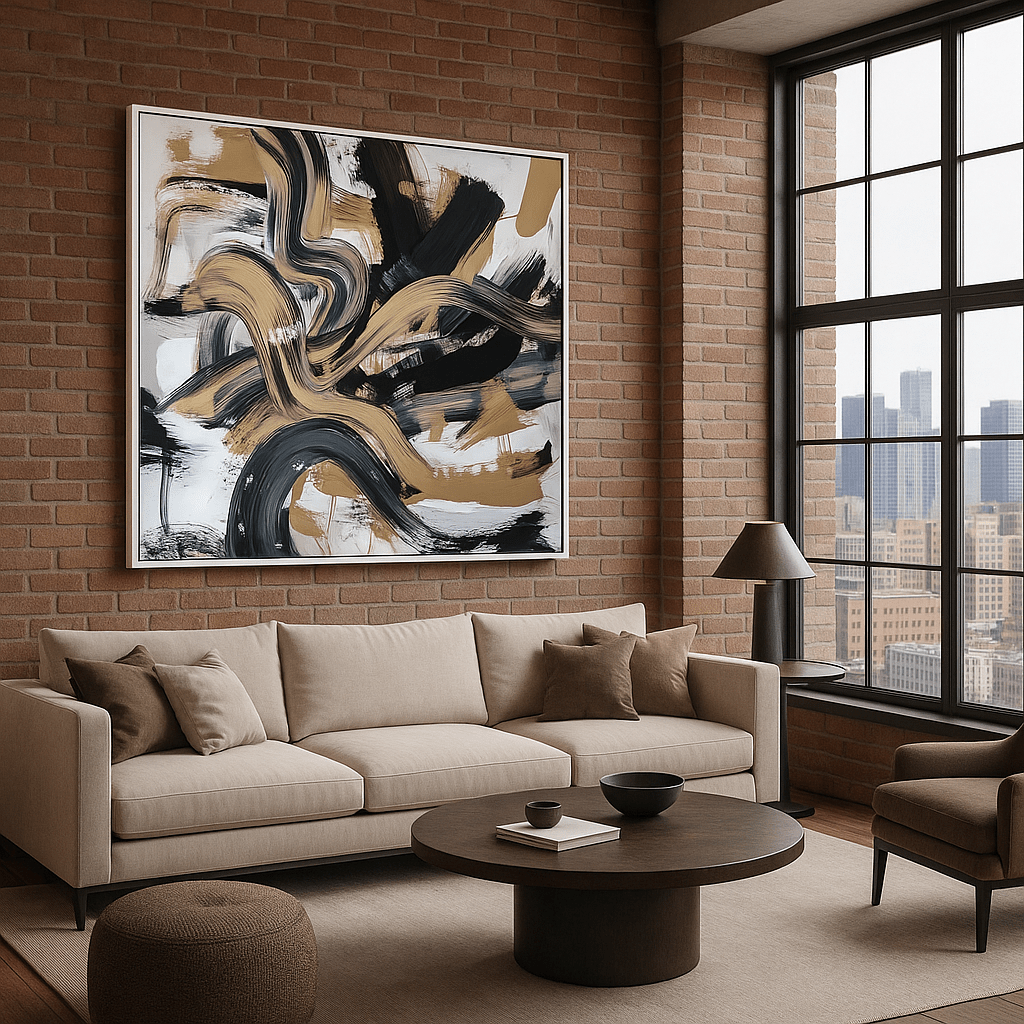 Canvas Print : "Golden Flow II" - Brushstroke Abstract Art Print - Chiara Rossetti