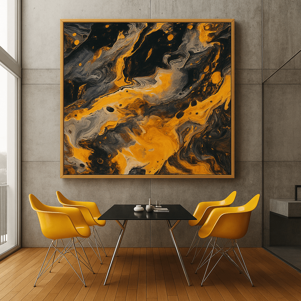 Canvas Print: "Golden Fluid Chaos" - Abstract Art Wall Decor modern abstract canvas wall art by Rossetti Art – luxury interior design artwork for living room, bedroom, office – Abstract Gold Wall Art Bold Abstract Decor Dramatic Interior Art