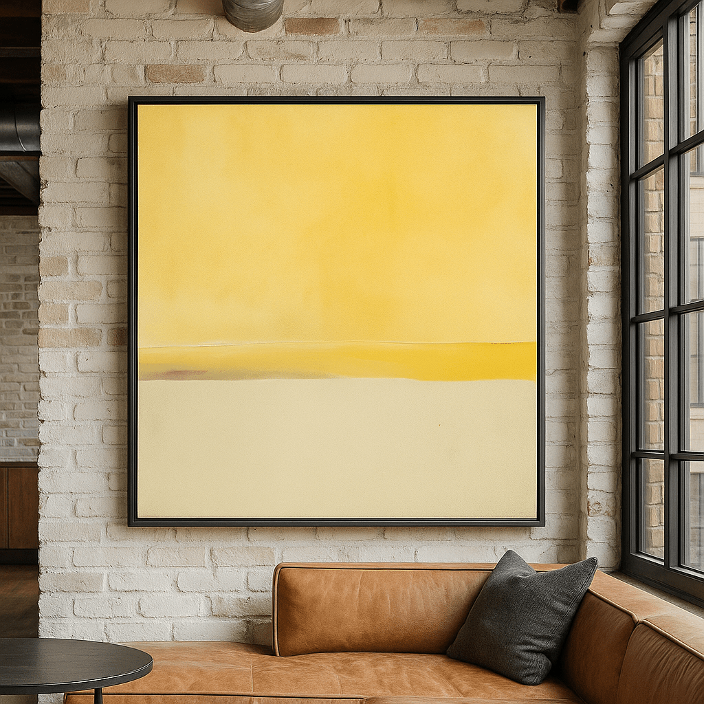 Canvas Print: Golden Haze - Minimalist Yellow Wall Art for Modern Interiors modern abstract canvas wall art by Rossetti Art – luxury interior design artwork for living room, bedroom, office – abstract wall art canvas print art Chiara Rossetti