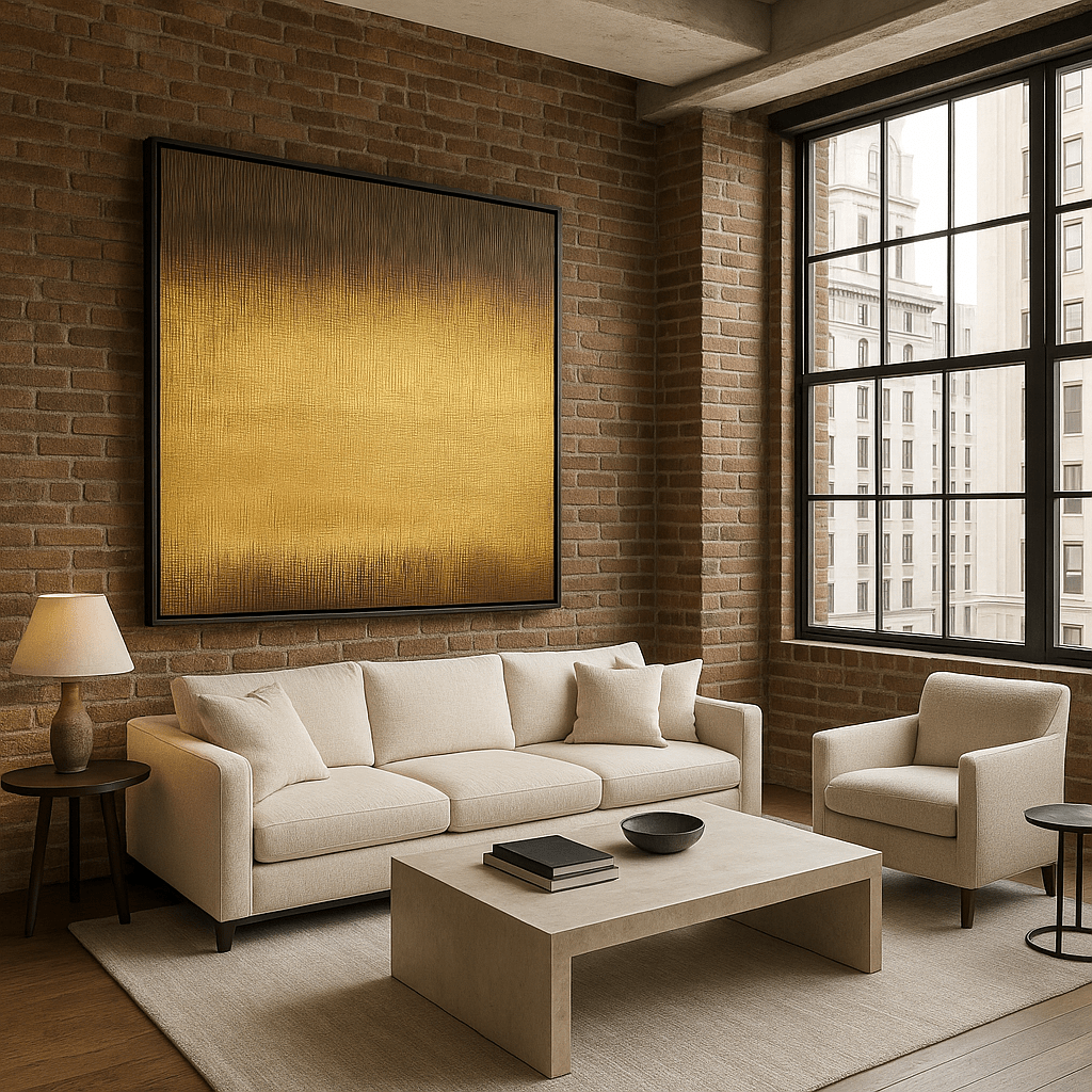 Canvas Print : "Golden Horizon Glow" - Modern Minimalist Print modern abstract canvas wall art by Rossetti Art – luxury interior design artwork for living room, bedroom, office – contemporary art piece Contemporary Canvas Art Contemporary canvas print