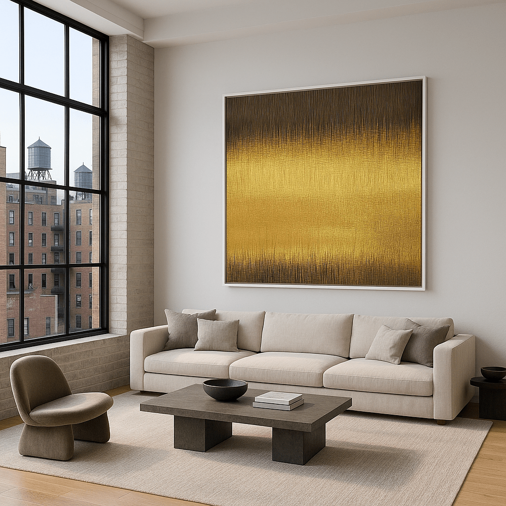 Canvas Print : "Golden Horizon Glow" - Modern Minimalist Print modern abstract canvas wall art by Rossetti Art – luxury interior design artwork for living room, bedroom, office – contemporary art piece Contemporary Canvas Art Contemporary canvas print