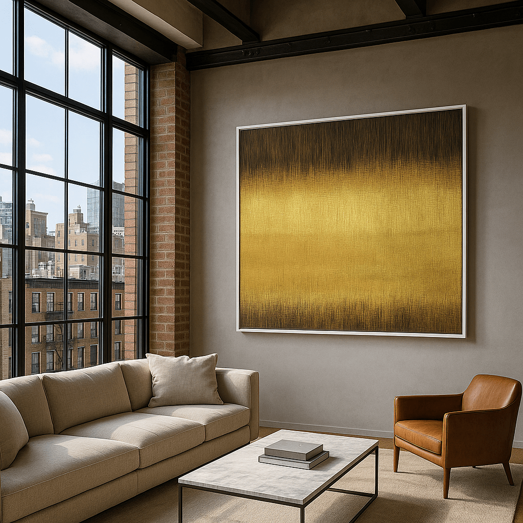 Canvas Print : "Golden Horizon Glow" - Modern Minimalist Print modern abstract canvas wall art by Rossetti Art – luxury interior design artwork for living room, bedroom, office – contemporary art piece Contemporary Canvas Art Contemporary canvas print