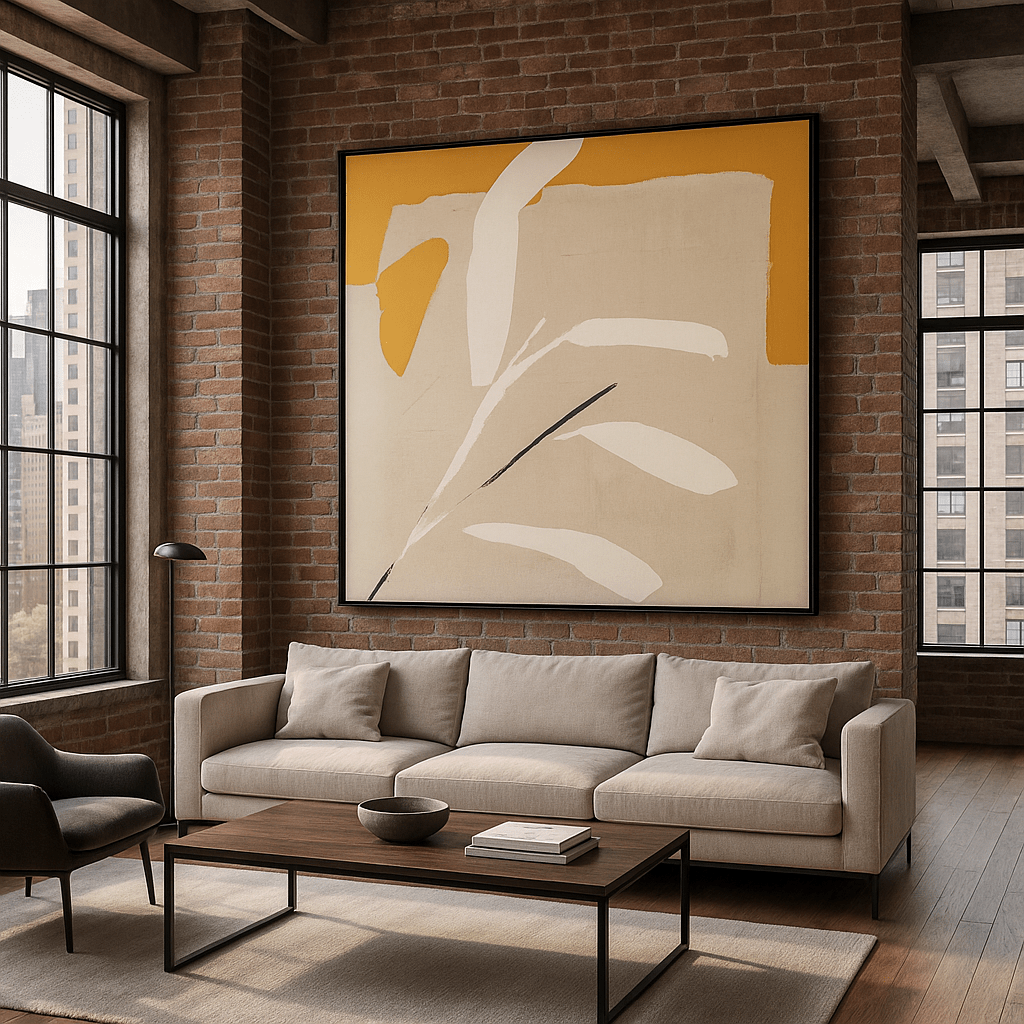 Canvas Print : "Golden Leaf Whisper" - Minimalist Botanical Art modern abstract canvas wall art by Rossetti Art – luxury interior design artwork for living room, bedroom, office – contemporary art piece Contemporary Canvas Art Contemporary canvas print