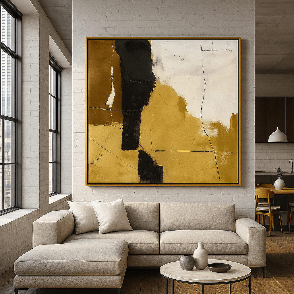 Canvas Print: Golden Shadows – Modern Abstract Gold & Black Canvas Print | Luxury Wall Art by Rossetti Art modern abstract canvas wall art by Rossetti Art – luxury interior design artwork for living room, bedroom, office – abstractnew canvas print art Chiara Rossetti