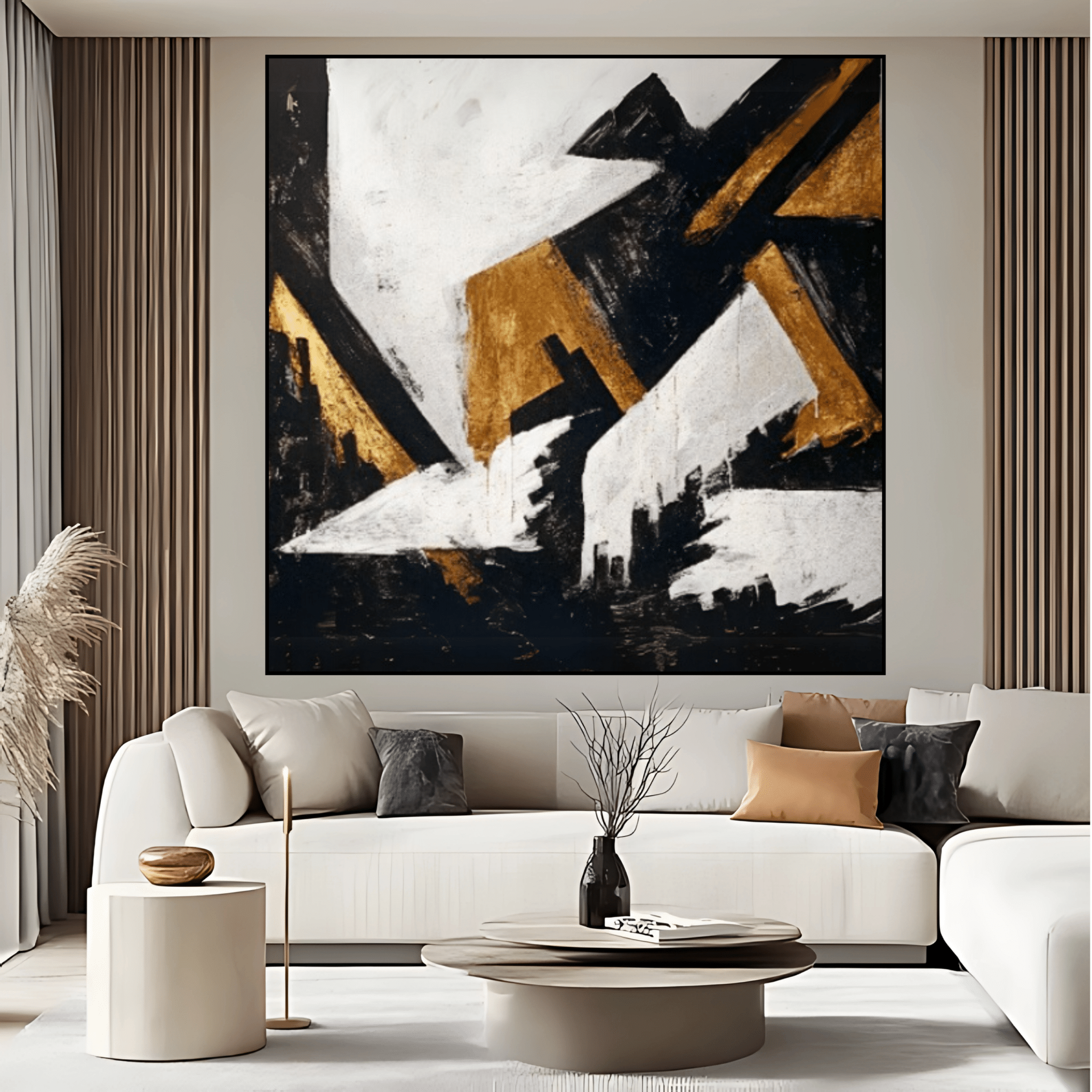 Canvas Print: "Golden Strikes" - Black and Gold Abstract Wall Art - Chiara Rossetti