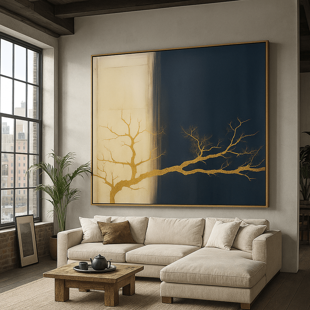 Canvas Print: Golden Tree – Minimalist Abstract Canvas Print | Luxury Wall Art by Chiara Rossetti modern abstract canvas wall art by Rossetti Art – luxury interior design artwork for living room, bedroom, office – abstract wall art canvas print art Chiara Rossetti