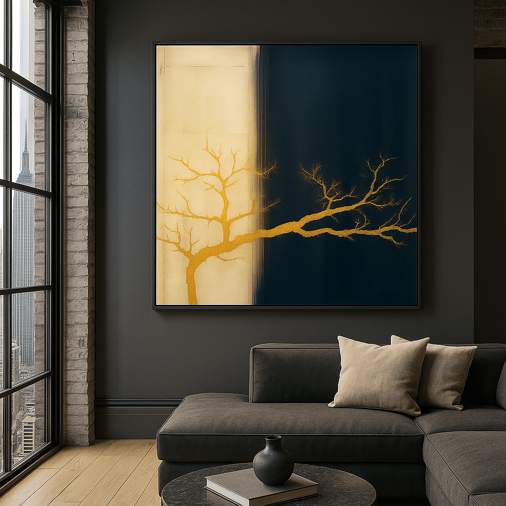 Canvas Print: Golden Tree – Minimalist Abstract Canvas Print | Luxury Wall Art by Chiara Rossetti modern abstract canvas wall art by Rossetti Art – luxury interior design artwork for living room, bedroom, office – abstract wall art canvas print art Chiara Rossetti