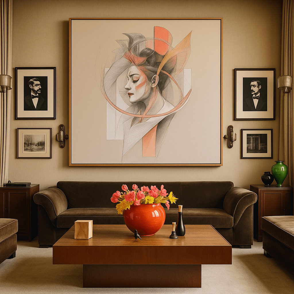 Canvas Print : Grace in Motion - Contemporary Abstract Portrait modern abstract canvas wall art by Rossetti Art – luxury interior design artwork for living room, bedroom, office – Feminine Abstract Art Minimalist Artwork Modern Wall Decor